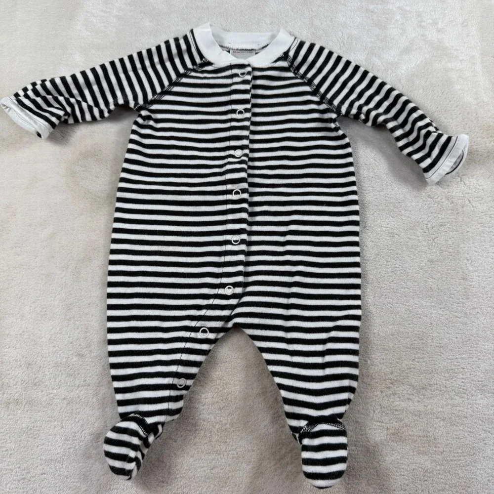 Hanna Andersson Baby 0-3M Organic Cotton Striped Snap Footed Sleeper Black White